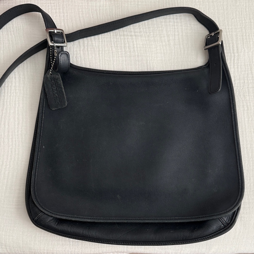 Vintage Coach Black Leather Messenger Bag